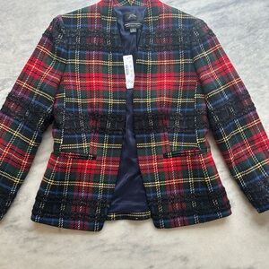 J. Crew Red & Black Plaid Tweed Blazer Size 2 NWT